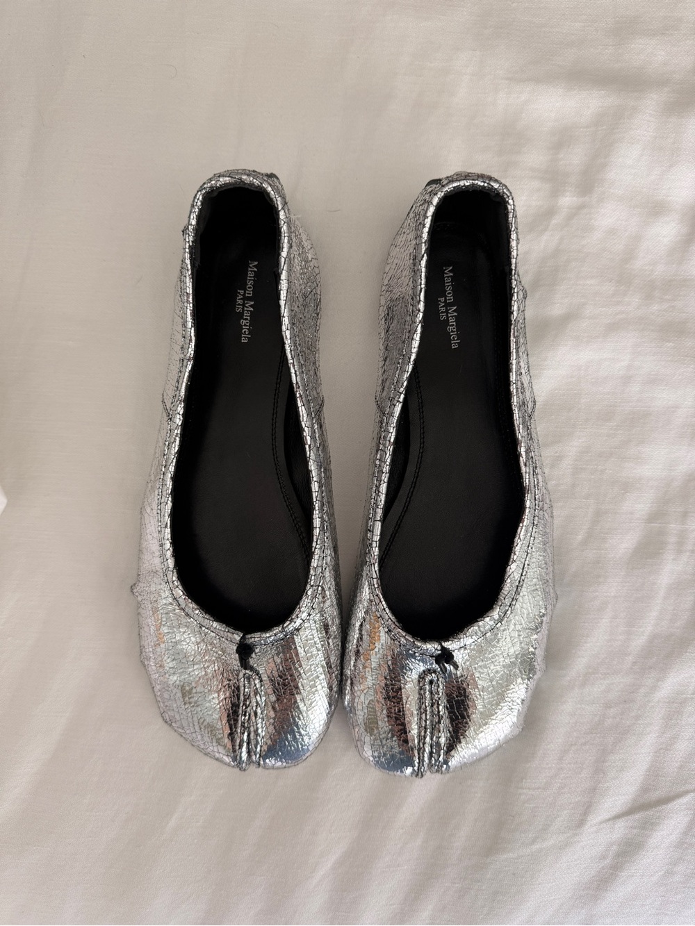 Maison Martin Margiela Style Metallic Silver Tabi Ballet Flats
